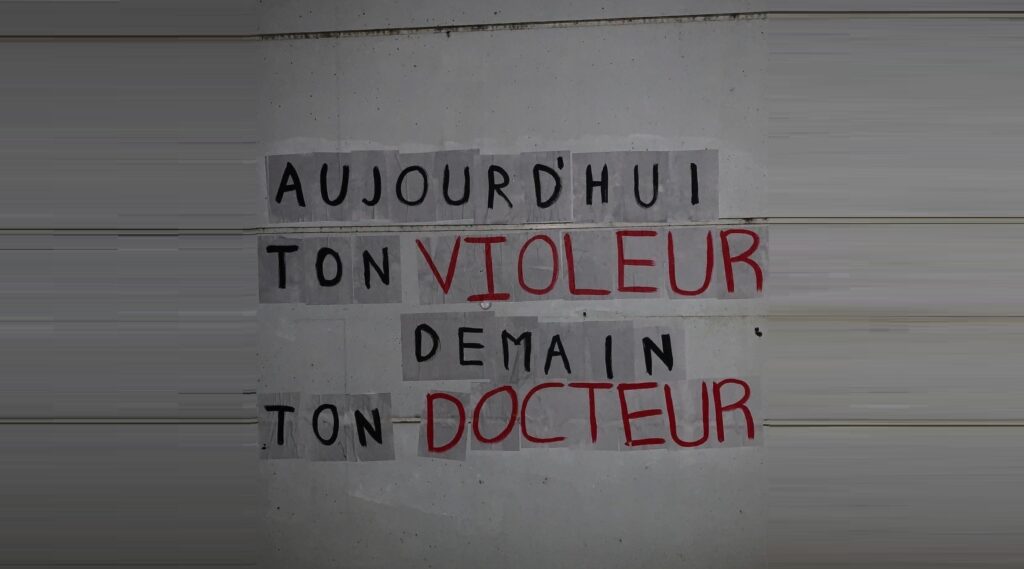 collage militant : "aujourd'hui ton violeur, demain ton docteur"
